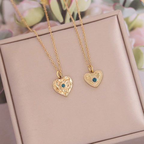 Collar Con Colgante De Corazón Acero Inoxidable Circonita Azul Geométrica Irregular Joyería