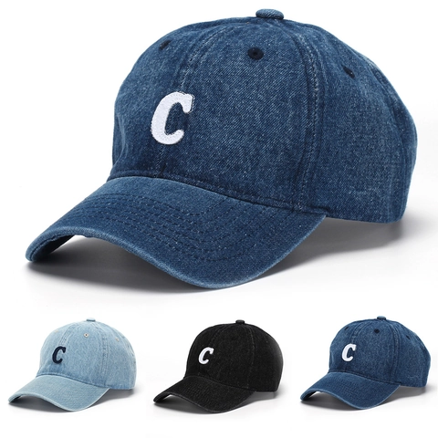 Baseball Cap Washed Denim Cotton Letter C Embroidery Sun Protection Adjustable Vintage Casual Outdoor Hat Men Women