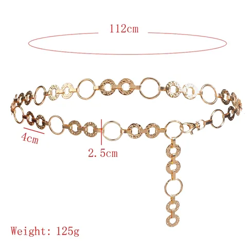 Metal Waist Chain Belt Alloy Hammered Textured Round Disc Chic Decorative Dress Accessory For Women Adjustable Link