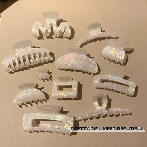 Pinza De Pelo Elegante De Acetato Iridiscente Mermaid Agarre Fuerte Accesorio De Pelo Perla Artificialdo Minimalista Mujer