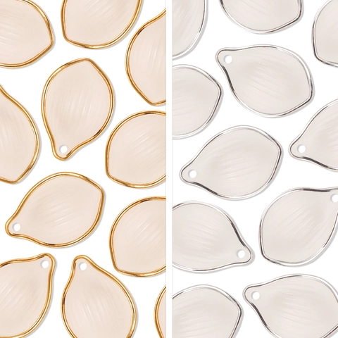 Acrylic Petal Beads Lotus Shape Gold Silver Plated Edge Frosted Transparent DIY Jewelry Making Findings