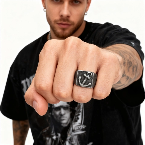 Anker Ring 316L Edelstahl Vintage Nautisch Gothic Punk Geprägt Schmuck Für Damen Herren