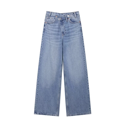 Jeans Da Donna Con Vita Asimmetrica Gamba Larga Vita Alta Pantaloni In Denim Incrociati Moda Streetwear Casual Pantaloni Lunghi