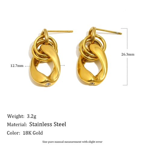 Minimalistische Ohrstecker 18K Vergoldeter Edelstahl Ineinandergreifende Kette Geometrische Zirkonia Trendy Damen