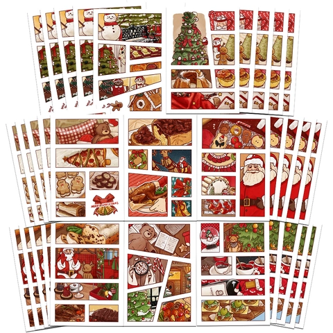 Handgezeichnete Weihnachts-Tagebuch-Aufkleber PVC Festliche Dekore Weihnachtsmann Schneemann Muster DIY Scrapbook Handy Deko