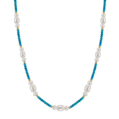 Collier en Argent Sterling 925 Perles d'Eau Douce et Turquoise Bijoux Bohème avec Pendentif en Pierre Naturelle Femme