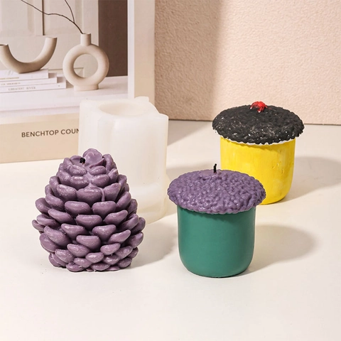 Pine Cone Acorn Silicone Mold For DIY Scented Candle Making Realistic Nut Shape Plaster Craft Ornament Home Decor