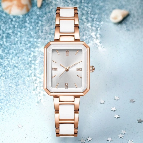 Montre Femme Quartz Élégante Cadran Carré Rond Étanche Strass Alliage Acier Inoxydable Mode Décontractée Montre Bracelet
