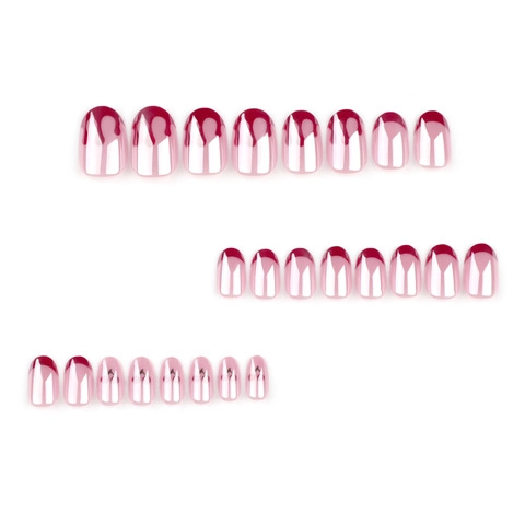 Unghie Finte Ciliegia Rossa Francese Ovali Corte Tonde Lucide Dolci Minimaliste Per Donne