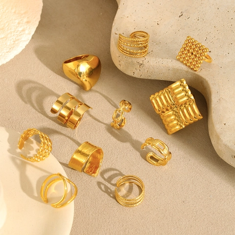 Anello Aperto Regolabile Minimalista Da Donna Acciaio Inossidabile Con Placcatura In Oro 18K Gioielli Da Dito Geometrici