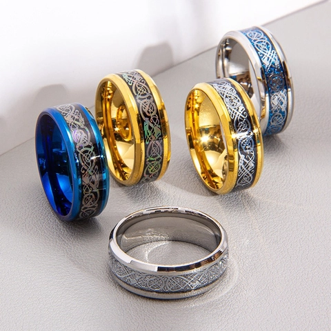 Celtic Dragon Pattern Stainless Steel Ring Vintage Nordic Style Band For Men Unisex Polished Punk Jewelry