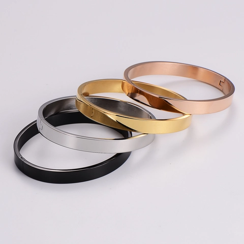 Minimalist Stainless Steel Bangle For Men Women Polished Plain Solid Color Geometric Cuff Bracelet Fashion Jewelry Daily Wear Gift