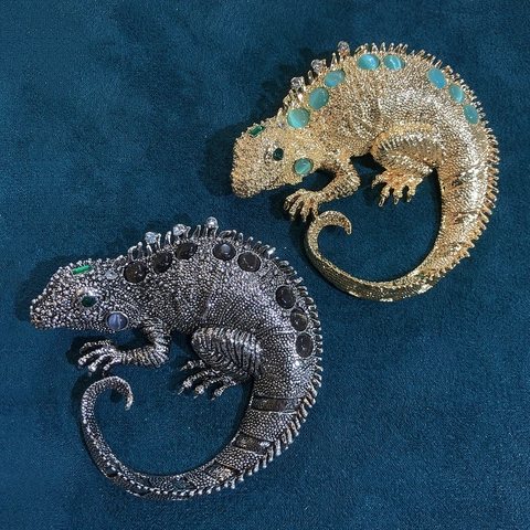 Chameleon Lizard Brooch Alloy Cat's Eye Stone Rhinestone Vintage Retro Animal Suit Coat Lapel Pin For Women Men