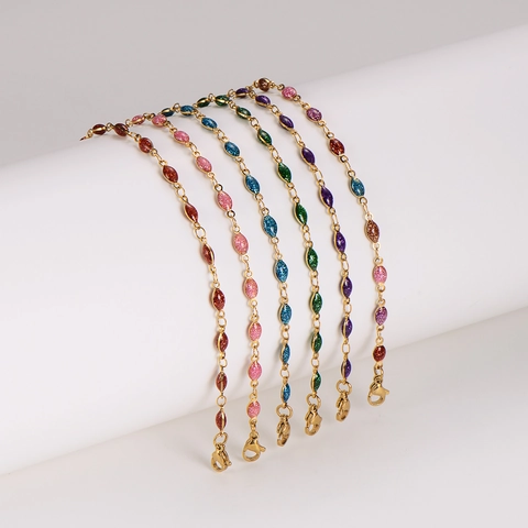 Pulsera Colorida De Aceite De Goteo Con Purpurina Marquise Chapada En Oro De 18K Acero Inoxidable Joyería Ajustable Mujer