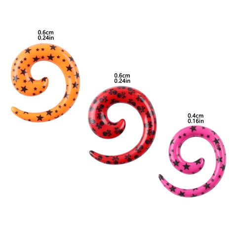 Spiral Silicone Ear Gauge Taper Piercing Jewelry With Star Skull Print Punk Style Ear Plug For Men Women Body Decoration