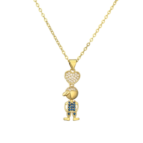 Cartoon Boy Girl Pendant Necklace Gold Plated Copper Colorful Zircon Tree Of Life Moon Jewelry Women Gift