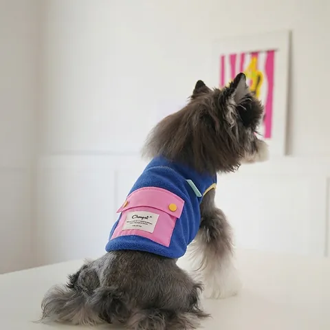 Dog Fleece Vest Warm Winter Contrast Color Polar Fleece Puppy Jacket With Pocket Zipper For Small Medium Dogs