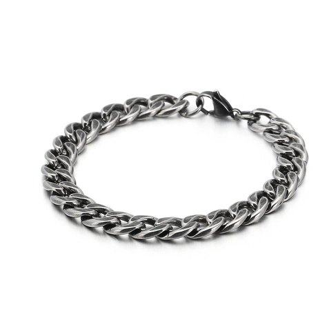 Pulsera De Cadena De Eslabones Cubanos Para Hombre Acero Inoxidable Vintage Negro Plata Punk Hip Hop Joyería