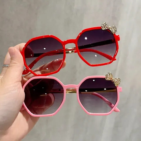 Occhiali Da Sole Bambini Montatura Poligono Plastica Metallo Decorazione Fiocco Metallico Protezione UV Moda Per Ragazze