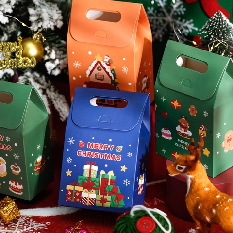 Weihnachts Geschenktüten Feiertag Süßigkeiten Schachteln Papier Handgehaltene Geschenkbox Für Kekse Plätzchen Weihnachtsmann Schneemann Muster Festliche Partyverpackung