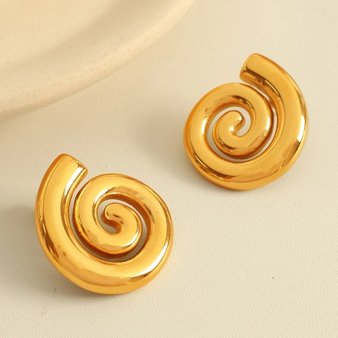 Modern Titanium Steel 18K Gold Plated Spiral Stud Earrings For Women Minimalist Geometric Rotating Thread Stud Earrings Jewelry