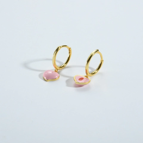 925 Sterling Zilveren Hoop Oorbellen 18K Verguld Emaille Oranje Hart Vis Hanger Mode Sieraden Voor Dames