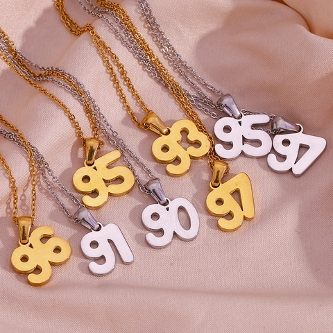 Minimalistischer Edelstahl Geburtsjahr Nummer Anhänger Halskette Für Damen Personalisiert 18K Vergoldet Gedenkschmuck
