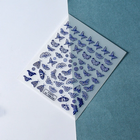 Autocollants À Ongles 5D Gaufrés Motif Papillon Bleu Décalcomanies Manucure Rétro Élégant Relief 3D Pour Femmes Ongles DIY