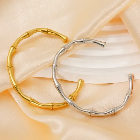 Edelstahl Armreif Offen Verstellbar Bambus Design Trendy Minimalistisch Nicht Verblassend Schmuck Für Damen