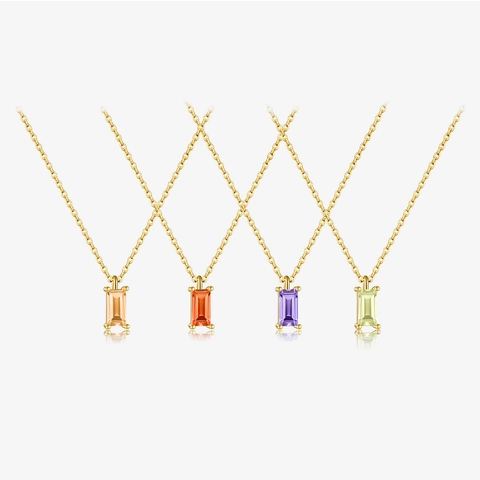 Rectangle Emerald Cut Zircon Pendant Necklace 925 Sterling Silver 18K Gold Plated Minimalist Dainty Jewelry For Women