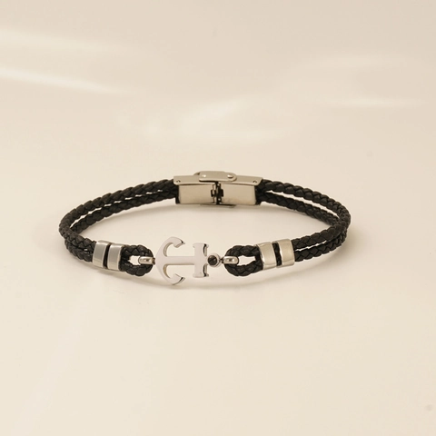 Bracciale In Pelle Intrecciata Vintage Acciaio Inossidabile Ancora Croce Ciondoli Nautico Punk Bangle Per Uomo Unisex