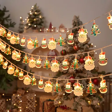 LED Christmas String Lights Santa Snowman Tree Shape Warm White Festive Indoor Home Decor Atmosphere Lamp