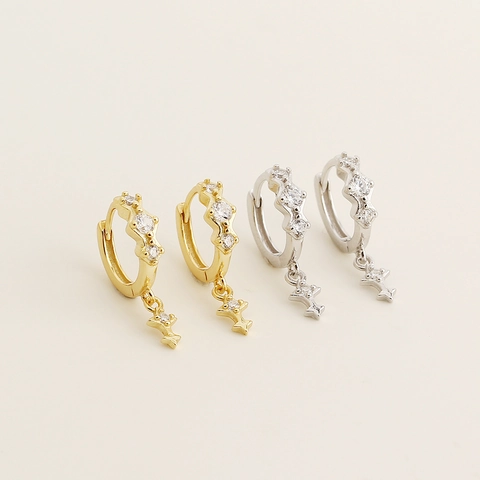 925 Sterling Zilver Kruis Ster Drop Hoop Oorbellen Dainty Strass Ingelegde Platina Gouden Dangle Oor Sieraden Voor Vrouwen