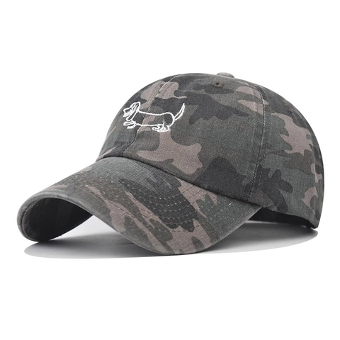 Cappello da Baseball Mimetico in Cotone Lavato Ricamo Cane Bassotto Bianco Vintage Parasole Regolabile Unisex Dad Hat Accessori