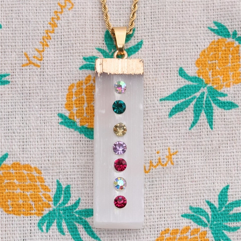Collana Pendente Chakra Pilastro Cristallo Bianco Lega Strass Catena Corda Acciaio Inossidabile Gioielli Moda Donne