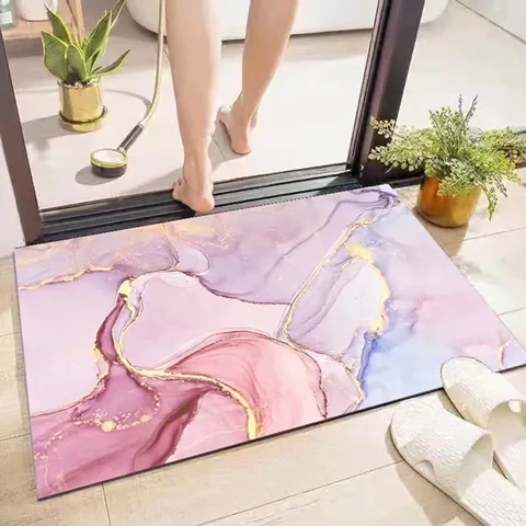 Bathroom Mat Diatom Mud Water Absorbent Non Slip Quick Dry Entrance Door Rug Marble Floral Design Modern Decorative