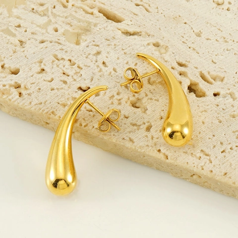 Orecchini A Goccia D'acqua In Acciaio Inossidabile Placcato Oro 18K Lucidato A Specchio Gioielli Minimal Per Donne
