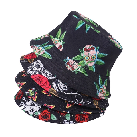Cappello da Pescatore in Poliestere Stile Punk Con Stampa Teschio Rosa E Grafica Cartoon Per Uomo Donna Hip Hop Streetwear Sole