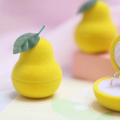 Flocked Plastic Pear Shaped Jewelry Box Cute Fruit Ring Earring Storage Case Portable Small Trinket Box Gift