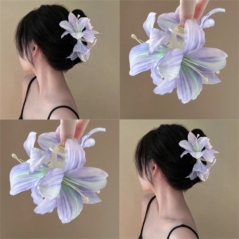 Pinza De Pelo Grande Flor Tela Lirio Mariposa Tulipán Elegante Dulce Horquilla Shark Antideslizante Accesorios Para El Cabello Mujer