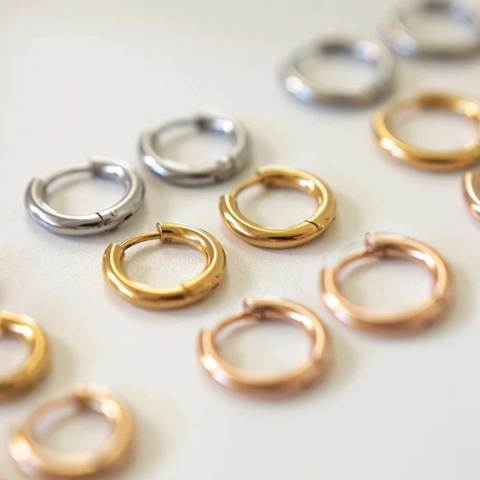 Stainless Steel Hoop Earrings Minimalist Geometric Huggie Plain Circle Ear Studs For Women Simple Jewelry