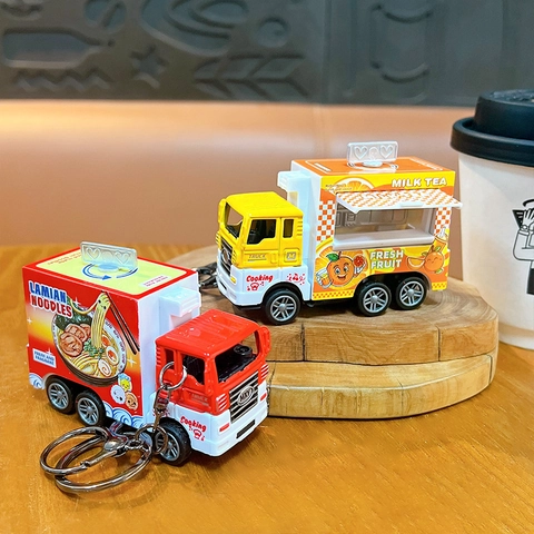 Cute Food Truck Keychain Miniature Pull Back Car Key Ring Creative Stress Relief Toy Bag Pendant Gift