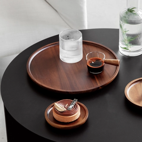 Round Wooden Serving Tray Solid Wood Natural Grain Japanese Style For Dessert Coffee Tea Fruit Home Cafe Decor