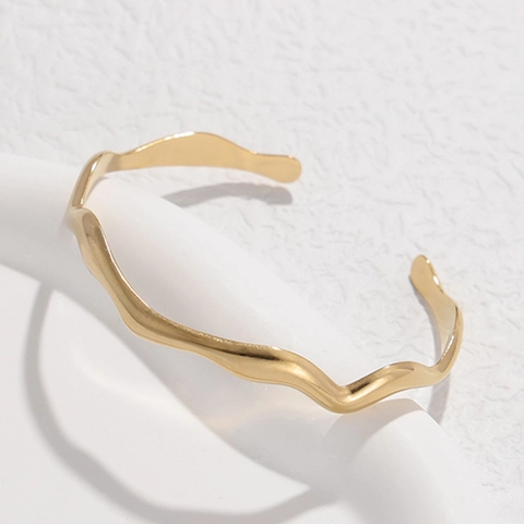 Irregular Wave Stainless Steel Bangle For Women Minimalist Adjustable Open Cuff Bracelet Modern Fashion Jewelry