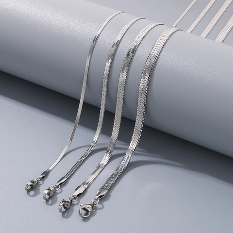 Herringbone Chain Necklace Stainless Steel Flat Snake Blade Link Minimalist Jewelry For Men Women Elegant Versatile Accessory