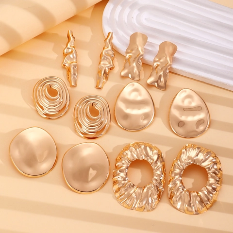 Vintage Exaggerated Metal Alloy Stud Earrings Irregular Geometric Lava Texture Statement Fashion Jewelry For Women