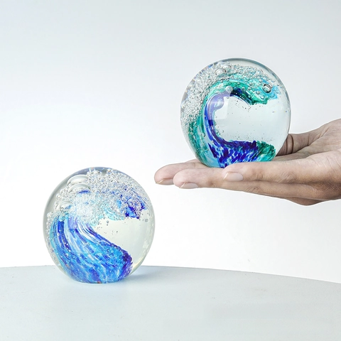Ornement de Boule de Bulle de Vagues de Mer en Verre de Cristal Décor de Bureau Feng Shui Sphère Presse-papiers Cadeau