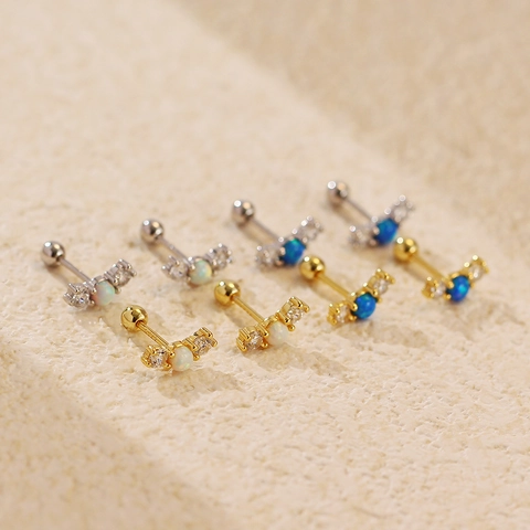 925 Sterling Silver Earring Post Artificial Opal Rhinestone Stud Earrings Light Luxury Screw Back Ear Bone Piercing Women Jewelry