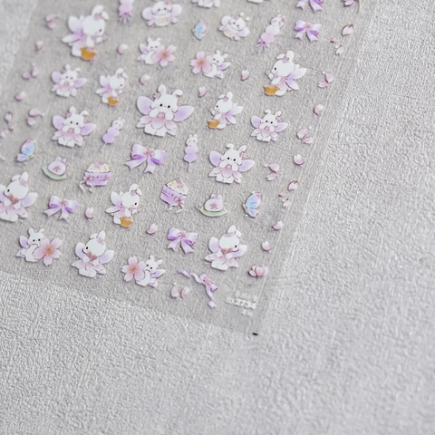 Adesivi Per Unghie Simpatico Coniglio Cartone Animato Ciliegio In Fiore Fiocco Sottile Resistente Decoro