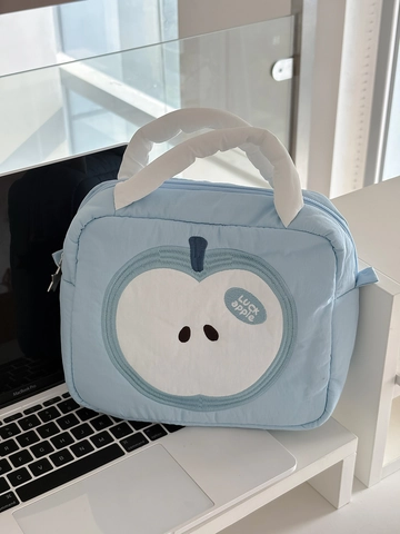 Borsa Cosmetica Trapuntata Beauty Case Imbottito Ricamo Mela Organizer Per Trucco Portatile Morbida Borsa Da Lavaggio